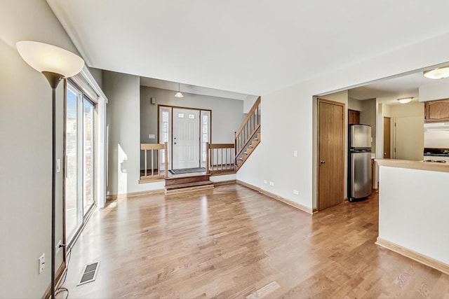 unfurnished living room featuring light hardwood / wood-style flooring