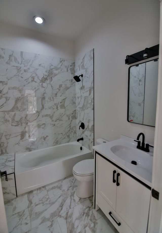 full bathroom featuring toilet, vanity, and shower / bathing tub combination