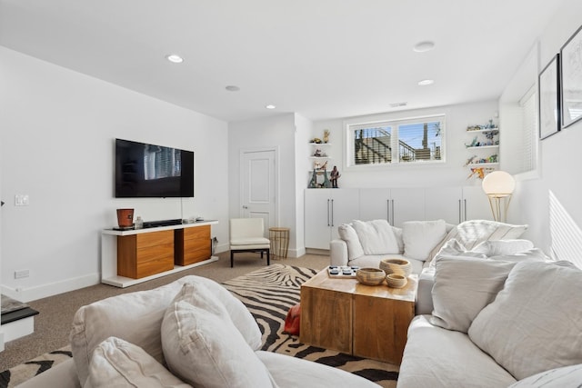 living room with light colored carpet