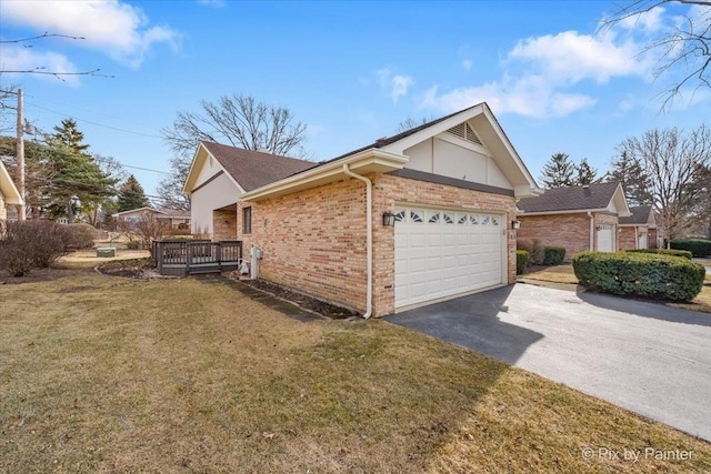 view of property exterior featuring a garage and a yard