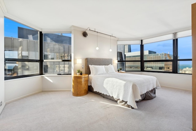 bedroom featuring carpet floors and ornamental molding