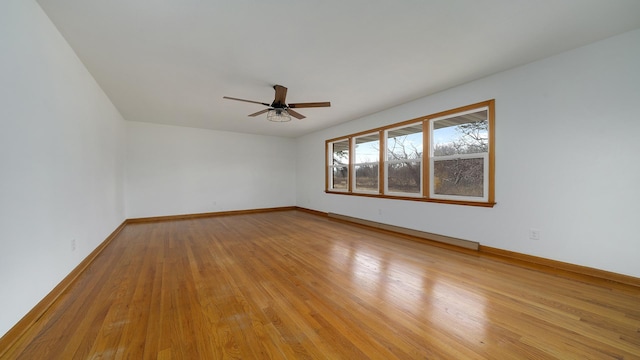 empty room featuring ceiling fan and light wood-type flooring