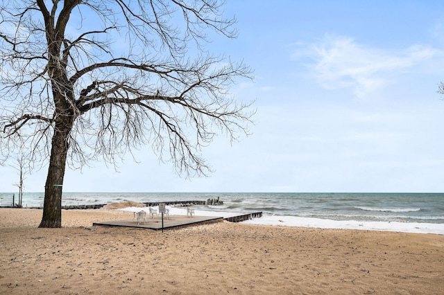 view of water feature with a view of the beach