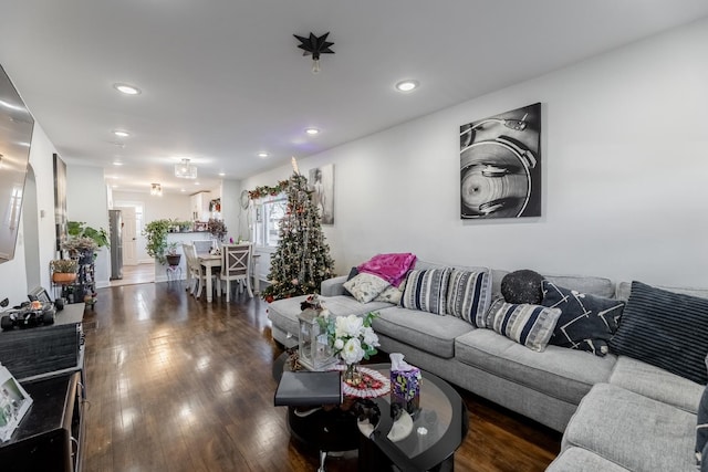 living room featuring dark hardwood / wood-style flooring