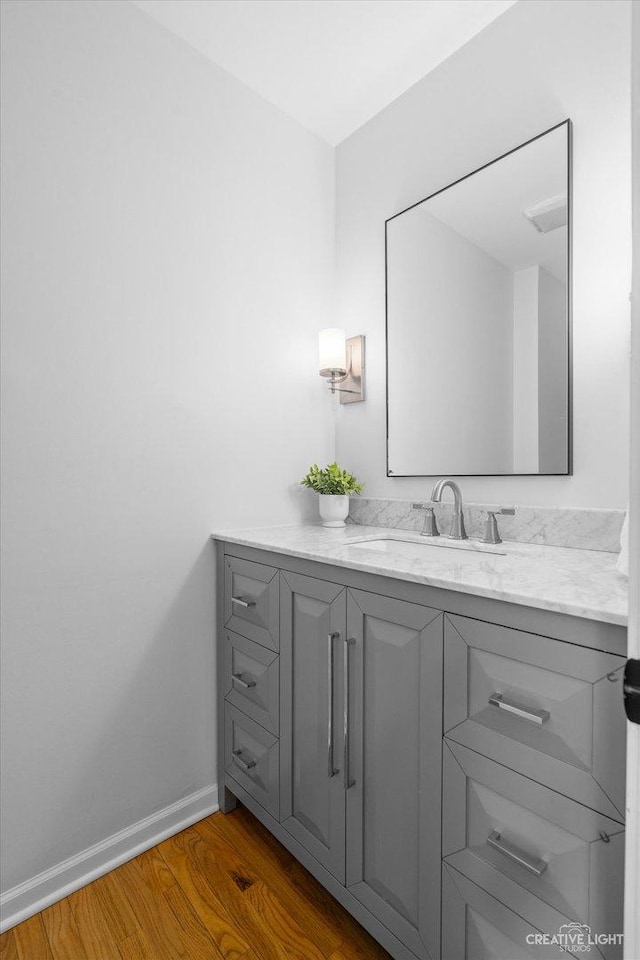 bathroom featuring wood-type flooring and vanity