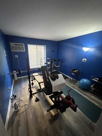 931 W Arquilla Dr Unit 316, Glenwood, IL 60425 - workout area with a wall unit AC, wood finished floors, and baseboards