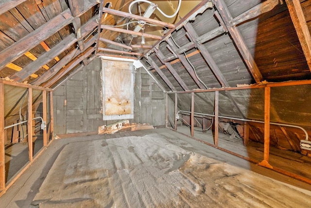 view of unfinished attic