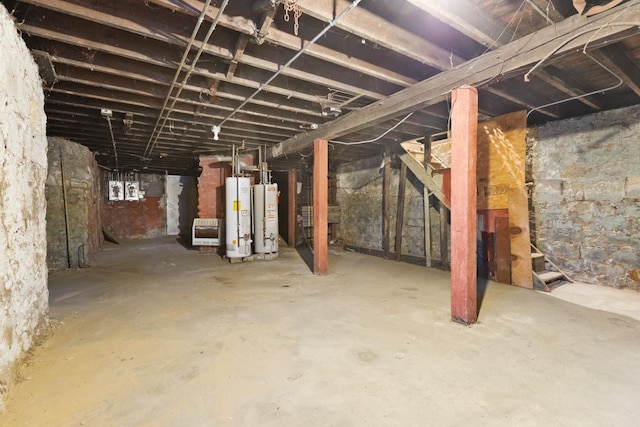 basement featuring water heater