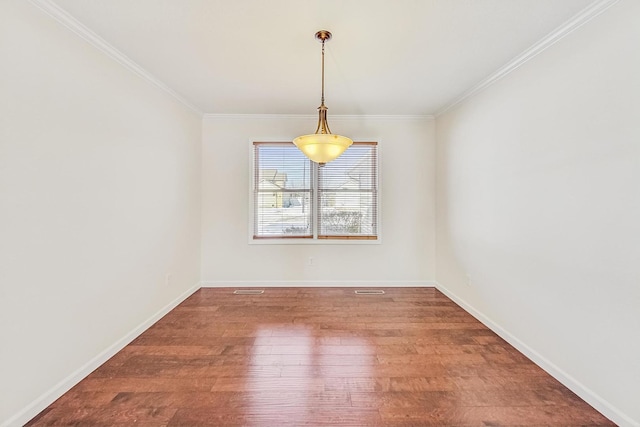 unfurnished dining area featuring wood-type flooring and crown molding