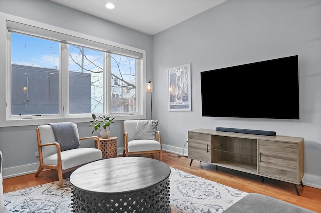 living area featuring light hardwood / wood-style flooring