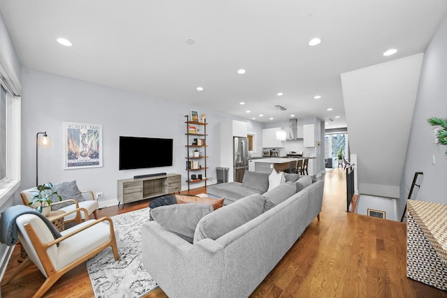 living room featuring light wood-type flooring