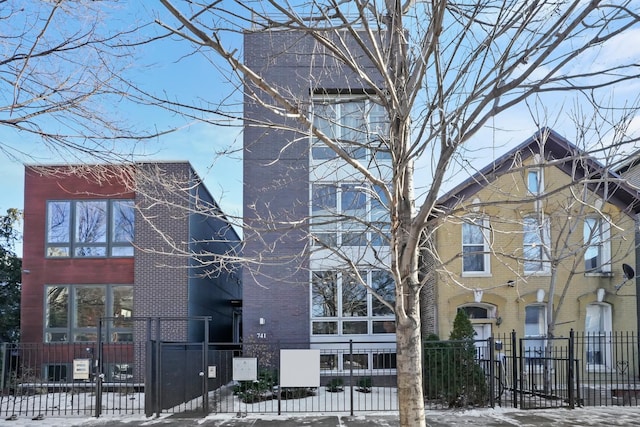 view of snow covered property