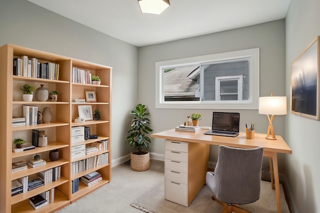 home office featuring light carpet