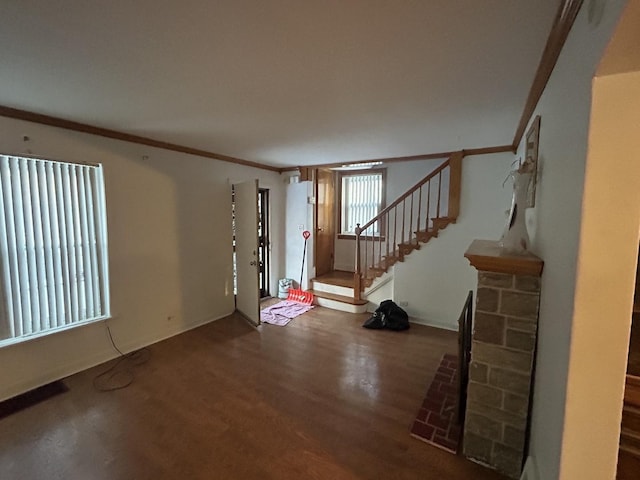 entrance foyer featuring crown molding and hardwood / wood-style floors