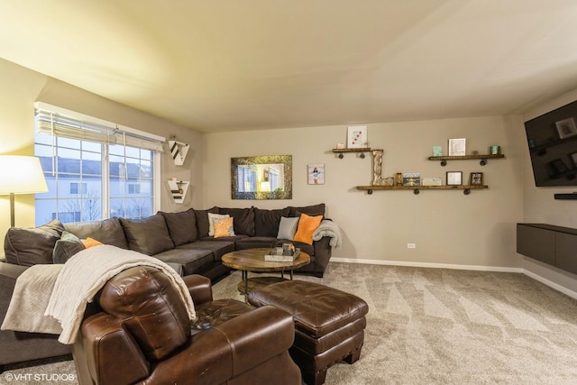 living room featuring light colored carpet