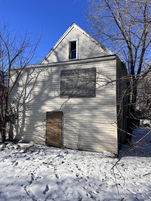 view of snow covered exterior