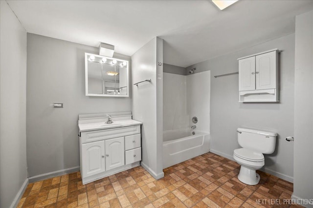 full bathroom featuring vanity, toilet, and shower / washtub combination