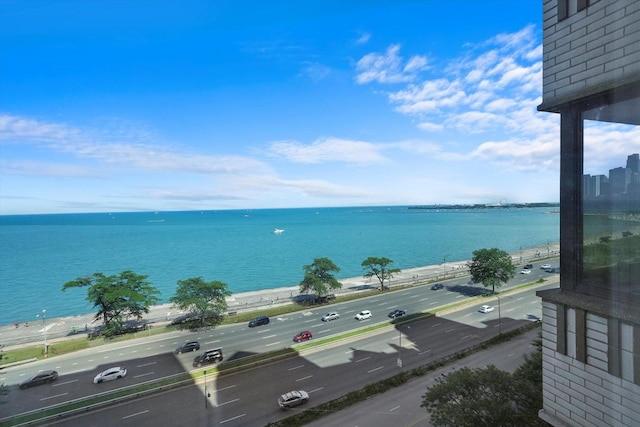 property view of water featuring a beach view