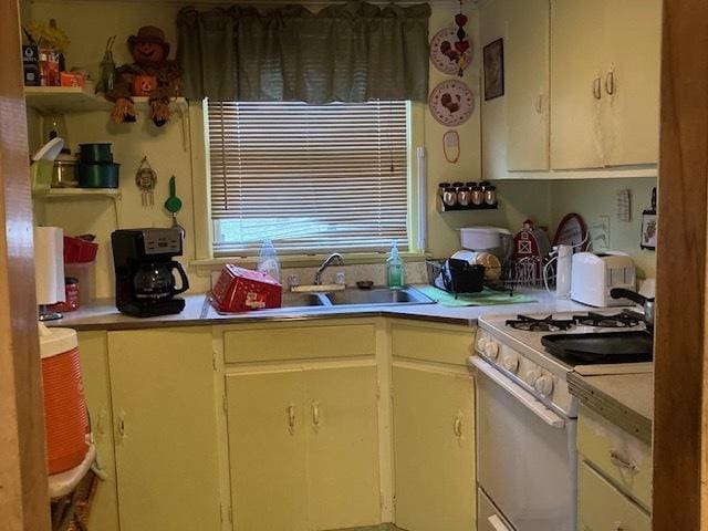 kitchen featuring white range with gas stovetop and sink