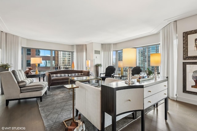 office area with hardwood / wood-style floors