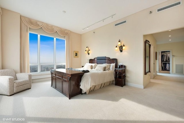 carpeted bedroom with track lighting