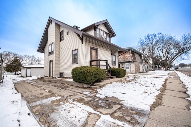 view of snow covered property