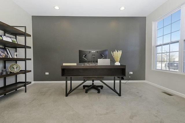 view of carpeted home office