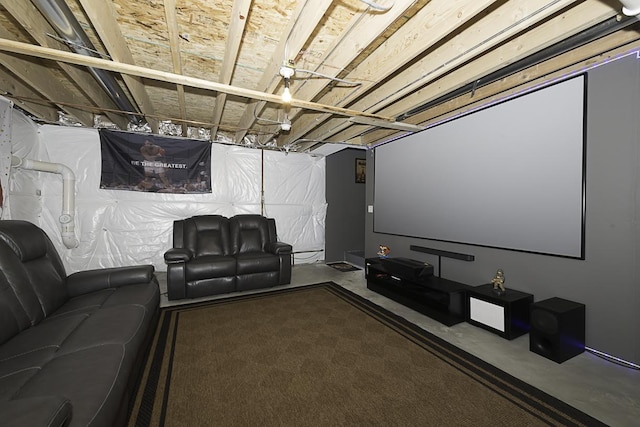 cinema room with concrete floors