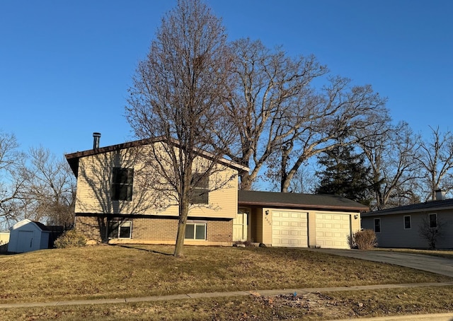 split level home featuring a shed