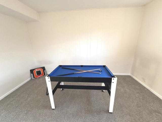 rec room featuring dark colored carpet and pool table