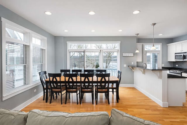 dining space featuring light hardwood / wood-style floors