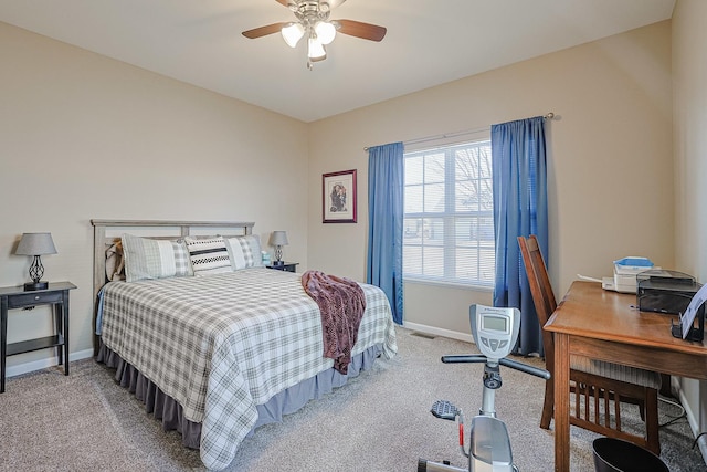 bedroom featuring carpet flooring and ceiling fan