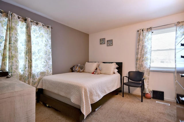 bedroom featuring carpet floors and multiple windows