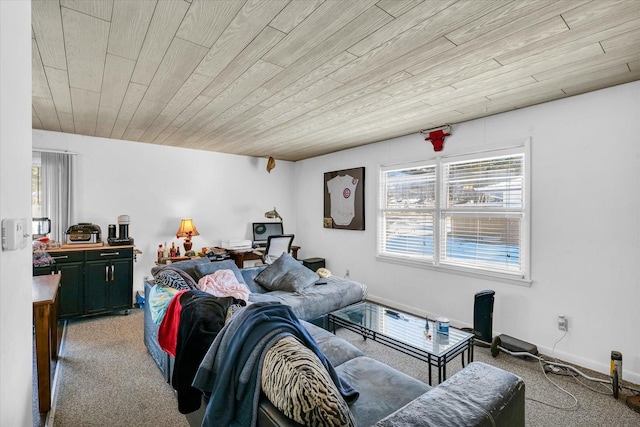 living room with wood ceiling