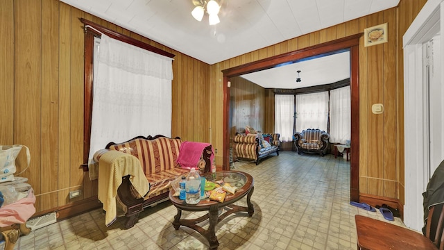 sitting room with wooden walls