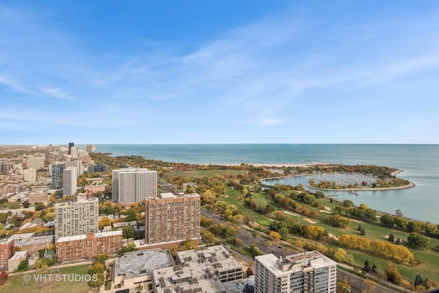 aerial view featuring a water view