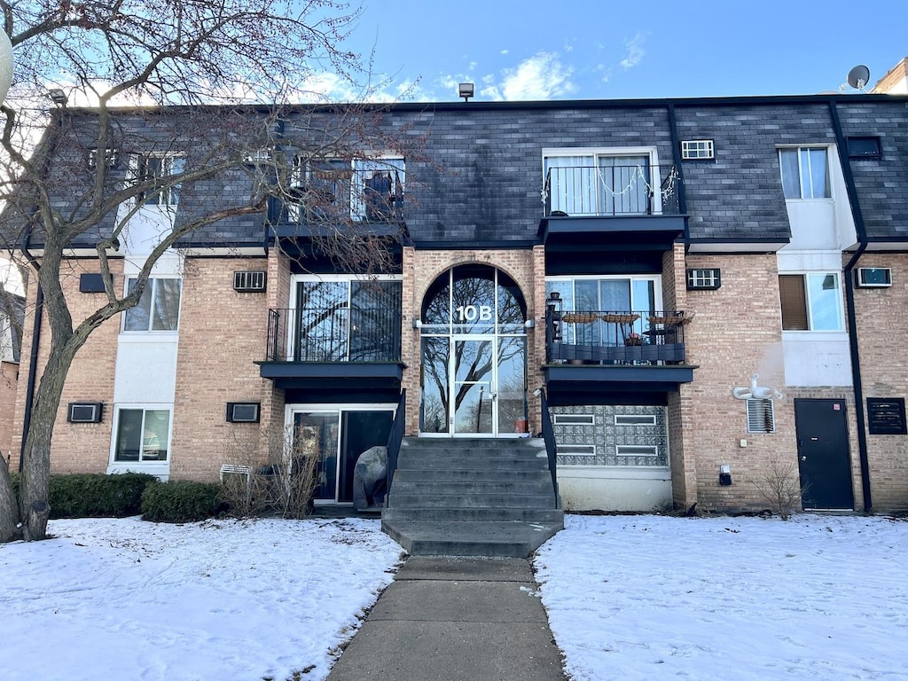 view of snow covered building