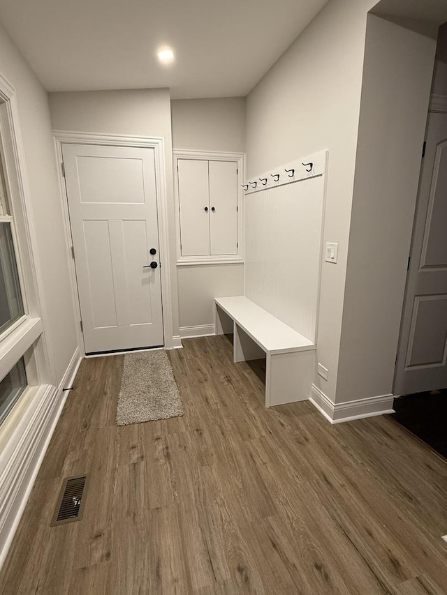 mudroom featuring wood-type flooring