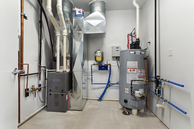 utility room with heating unit and gas water heater