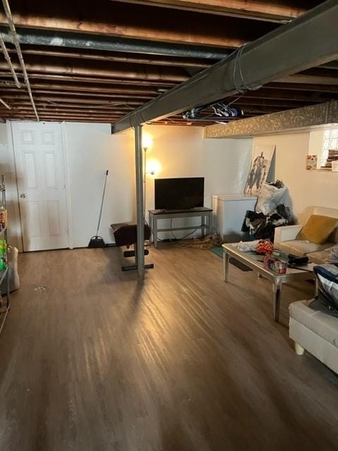 basement featuring hardwood / wood-style floors