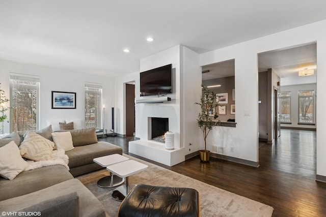 living room featuring dark hardwood / wood-style floors