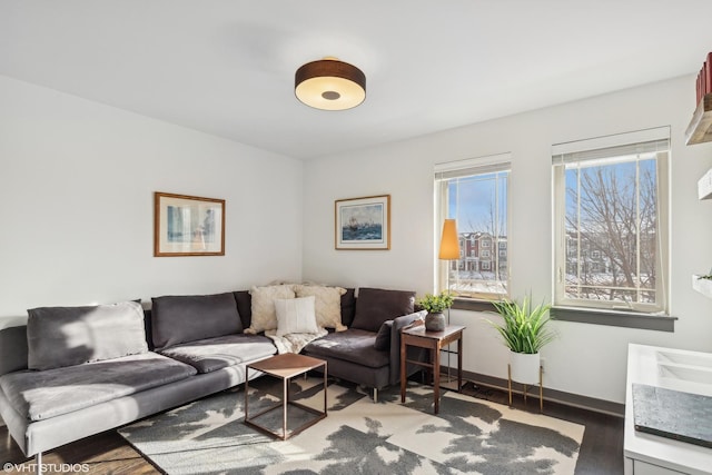 living room with hardwood / wood-style flooring