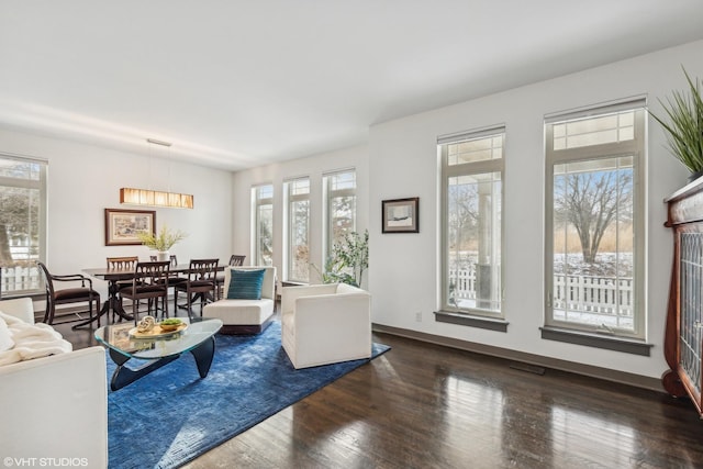 living room with dark wood-type flooring