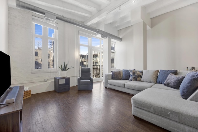 living room with dark hardwood / wood-style floors