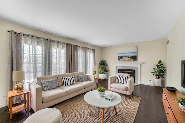 living room with dark wood-type flooring