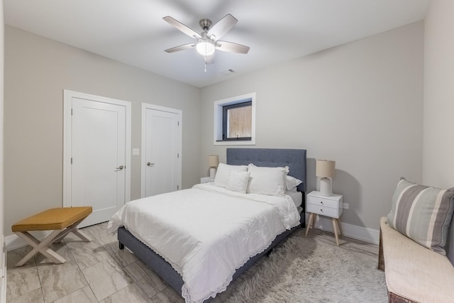 bedroom featuring ceiling fan