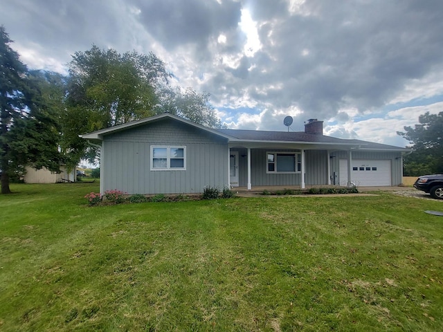 single story home with a garage and a front yard