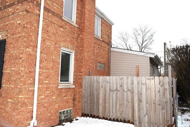 view of snow covered exterior