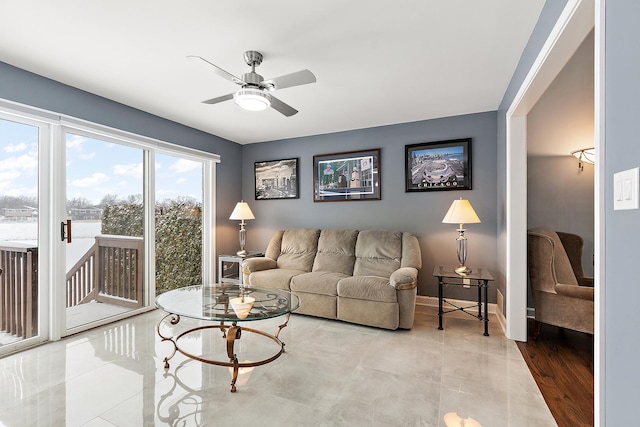 living room with ceiling fan