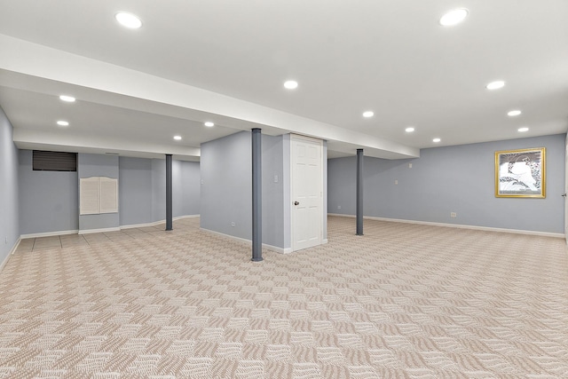 basement with light carpet